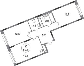 2-BD Apartment Sale, 59.1平方米 at Peredelkino Blizhnee, Korneya Chukovskogo Street, 1, Vnukovskoye Settlement, Moscow, Russia #2 2-BD Apartment Sale, 59.1平方米 at Peredelkino Blizhnee, Korneya Chukovskogo Street, 1, Vnukovskoye Settlement, Moscow, Russia #2