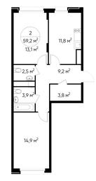 2-BD Apartment Sale, 59.2 sq. m. at Peredelkino Blizhnee, Korneya Chukovskogo Street, 1, Vnukovskoye Settlement, Moscow, Russia #3 2-BD Apartment Sale, 59.2 sq. m. at Peredelkino Blizhnee, Korneya Chukovskogo Street, 1, Vnukovskoye Settlement, Moscow, Russia #3