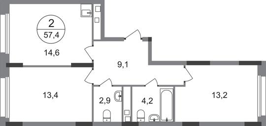 2-BD Apartment Sale, 57.4 sq. m. at Peredelkino Blizhnee, Korneya Chukovskogo Street, 1, Vnukovskoye Settlement, Moscow, Russia #2