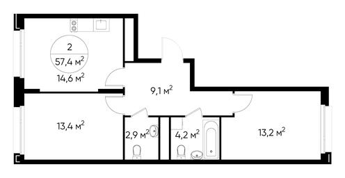 2-BD Apartment Sale, 57.4 sq. m. at Peredelkino Blizhnee, Korneya Chukovskogo Street, 1, Vnukovskoye Settlement, Moscow, Russia #4