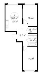 2-BD Apartment Sale, 58.8 sq. m. at Peredelkino Blizhnee, Korneya Chukovskogo Street, 1, Vnukovskoye Settlement, Moscow, Russia #4