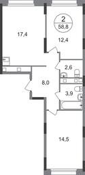 2-BD Apartment Sale, 58.8 sq. m. at Peredelkino Blizhnee, Korneya Chukovskogo Street, 1, Vnukovskoye Settlement, Moscow, Russia #2 2-BD Apartment Sale, 58.8 sq. m. at Peredelkino Blizhnee, Korneya Chukovskogo Street, 1, Vnukovskoye Settlement, Moscow, Russia #2