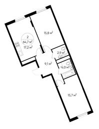 2-BD Apartment Sale, 64.7 sq. m. at Peredelkino Blizhnee, Korneya Chukovskogo Street, 1, Vnukovskoye Settlement, Moscow, Russia #3