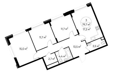 3-BD Apartment Sale, 79.7平方米 at Peredelkino Blizhnee, Korneya Chukovskogo Street, 1, Vnukovskoye Settlement, Moscow, Russia #4