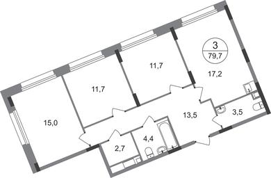 3-BD Apartment Sale, 79.7平方米 at Peredelkino Blizhnee, Korneya Chukovskogo Street, 1, Vnukovskoye Settlement, Moscow, Russia #2