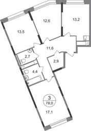 3-BD Apartment Sale, 78 sq. m. at Peredelkino Blizhnee, Korneya Chukovskogo Street, 1, Vnukovskoye Settlement, Moscow, Russia #2