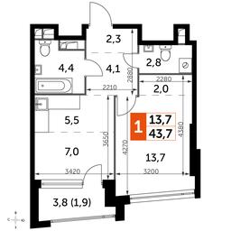 1-BD Apartment Sale, 43.7平方米 at Rotterdam, Varshavskoye Highway, 37Ак1с2, Moscow, Russia #2