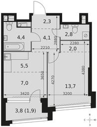 1-BD Apartment Sale, 43.7平方米 at Rotterdam, Varshavskoye Highway, 37Ак1с2, Moscow, Russia #4