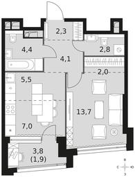 1-BD Apartment Sale, 43.7平方米 at Rotterdam, Varshavskoye Highway, 37Ак1с2, Moscow, Russia #3
