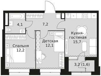 2-BD Apartment Sale, 52.9平方米 at Sky Garden, Stroitelny Drive, 9с6, Moscow, Russia #4