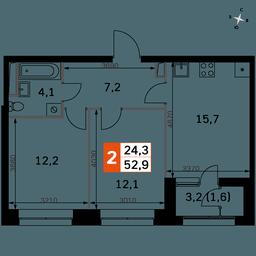2-BD Apartment Sale, 52.9平方米 at Sky Garden, Stroitelny Drive, 9с6, Moscow, Russia #3