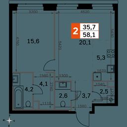 2-BD Apartment Sale, 58.1平方米 at Amber City, 3rd Khoroshyovsky Drive, 3А, Moscow, Russia #2