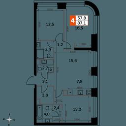 4-BD Apartment Sale, 87.1平方米 at Amber City, 3rd Khoroshyovsky Drive, 3А, Moscow, Russia #2