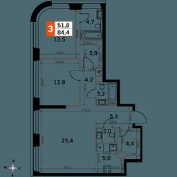 3-BD Apartment Sale, 84.4平方米 at Amber City, 3rd Khoroshyovsky Drive, 3А, Moscow, Russia #2