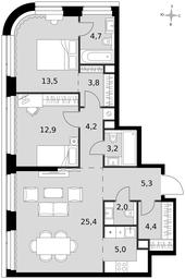 3-BD Apartment Sale, 84.4平方米 at Amber City, 3rd Khoroshyovsky Drive, 3А, Moscow, Russia #3