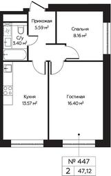 2-BD Apartment Sale, 47.12平方米 at Perets, Pyatnitskoye Highway, 58, Moscow, Russia #4
