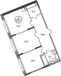 2-BD Apartment Sale, 53.1 sq. m. at Peredelkino Blizhnee, Korneya Chukovskogo Street, 1, Vnukovskoye Settlement, Moscow, Russia #2