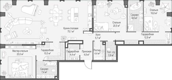5-BD Apartment Sale, 199.2 sq. m. at Life Time, Sergeya Makeyeva Street, вл11/9с1-10, Moscow, Russia #4