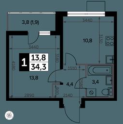 1-BD Apartment Sale, 34.7 sq. m. at Yzhnaya Bitsa, Yuzhnaya Bitsa Residential Complex, posyolok Bittsa, Leninskiy City District, Moscow Region, Russia #4