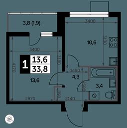 1-BD Apartment Sale, 34.3平方米 at Yzhnaya Bitsa, Yuzhnaya Bitsa Residential Complex, posyolok Bittsa, Leninskiy City District, Moscow Region, Russia #4