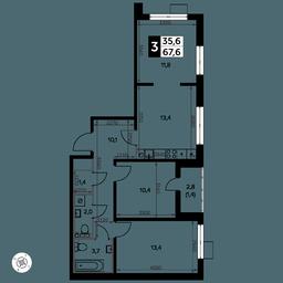 3-BD Apartment Sale, 68.6平方米 at Yzhnaya Bitsa, Yuzhnaya Bitsa Residential Complex, posyolok Bittsa, Leninskiy City District, Moscow Region, Russia #4