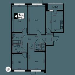4-BD Apartment Sale, 102.5 sq. m. at Yzhnaya Bitsa, Yuzhnaya Bitsa Residential Complex, posyolok Bittsa, Leninskiy City District, Moscow Region, Russia #4