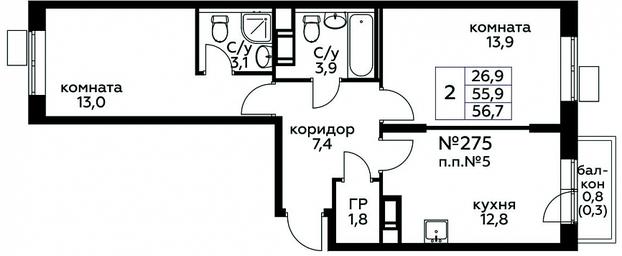 1-BD Apartment Sale, 56.7平方米 at Tsvetochnye Poliany, kvartal № 23, Filimonkovskoye Municipal Formation, Moscow, Russia #3 1-BD Apartment Sale, 56.7平方米 at Tsvetochnye Poliany, kvartal № 23, Filimonkovskoye Municipal Formation, Moscow, Russia #3
