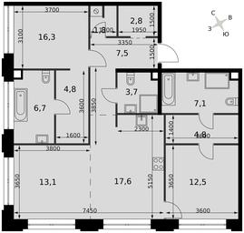 3-BD Apartment Sale, 97.4平方米 at Sydney Prime, Shenogina Street, Moscow, Russia #4