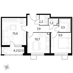 2-BD Apartment Sale, 53.2平方米 at Pervyi Lermontovskiy, zhiloy kompleks 1-y Lermontovskiy, Lyubertsy, Moscow Region, Russia #3