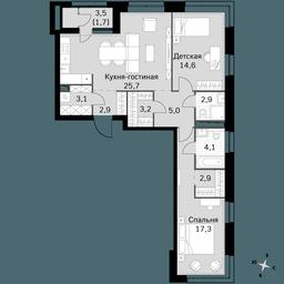 2-BD Apartment Sale, 83.4平方米 at Sky Garden, Stroitelny Drive, 9с6, Moscow, Russia #2