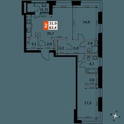 2-BD Apartment Sale, 83.4平方米 at Sky Garden, Stroitelny Drive, 9с6, Moscow, Russia #3