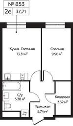 2-BD Apartment Sale, 37.71平方米 at Perets, Pyatnitskoye Highway, 58, Moscow, Russia #4
