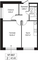 2-BD Apartment Sale, 47.43 sq. m. at Perets, Pyatnitskoye Highway, 58, Moscow, Russia #4