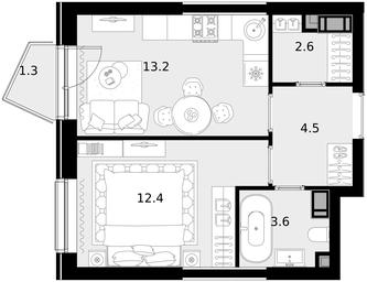 1-BD Apartment Sale, 36.9 sq. m. at Crystal, Generala Glagoleva Street, 16с1, Moscow, Russia #3 1-BD Apartment Sale, 36.9 sq. m. at Crystal, Generala Glagoleva Street, 16с1, Moscow, Russia #3