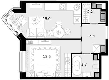 1-BD Apartment Sale, 37.8 sq. m. at Crystal, Generala Glagoleva Street, 16с1, Moscow, Russia #3 1-BD Apartment Sale, 37.8 sq. m. at Crystal, Generala Glagoleva Street, 16с1, Moscow, Russia #3