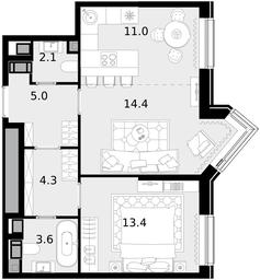 2-BD Apartment Sale, 53.8 sq. m. at Crystal, Generala Glagoleva Street, 16с1, Moscow, Russia #3