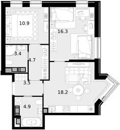 2-BD Apartment Sale, 61.9平方米 at Crystal, Generala Glagoleva Street, 16с1, Moscow, Russia #3 2-BD Apartment Sale, 61.9平方米 at Crystal, Generala Glagoleva Street, 16с1, Moscow, Russia #3