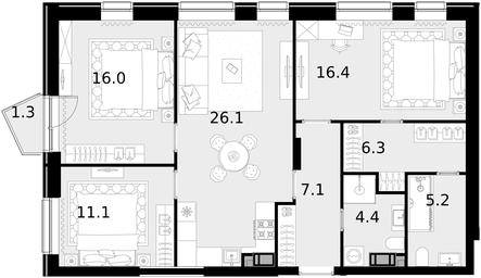 2-BD Apartment Sale, 92.9 sq. m. at Crystal, Generala Glagoleva Street, 16с1, Moscow, Russia #3 2-BD Apartment Sale, 92.9 sq. m. at Crystal, Generala Glagoleva Street, 16с1, Moscow, Russia #3
