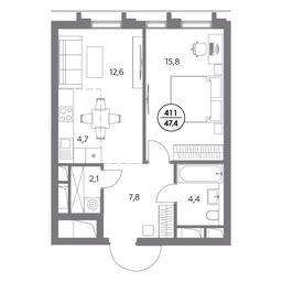 2-BD Apartment Sale, 47.4平方米 at Dom56, Fridrikha Engelsa Street, 56с1, Moscow, Russia #3