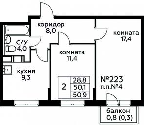 Продажа 1-комн. квартиры, 50,9 м² в ЖК «Цветочные Поляны», квартал № 23, поселение Филимонковское, Москва, Россия #3 Продажа 1-комн. квартиры, 50,9 м² в ЖК «Цветочные Поляны», квартал № 23, поселение Филимонковское, Москва, Россия #3