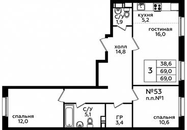 2-BD Apartment Sale, 69.2 sq. m. at Eko Bunino, prospekt Kuprina, 34к1, Sosenskoye Settlement, Moscow, Russia #3 2-BD Apartment Sale, 69.2 sq. m. at Eko Bunino, prospekt Kuprina, 34к1, Sosenskoye Settlement, Moscow, Russia #3
