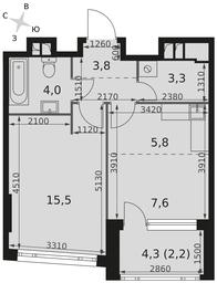 1-BD Apartment Sale, 42.2平方米 at Rotterdam, Varshavskoye Highway, 37Ак1с2, Moscow, Russia #4