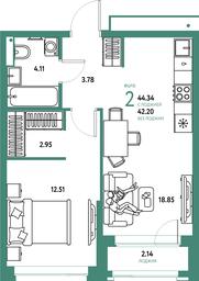1-BD Apartment Sale, 44.34 sq. m. at Strana.Parkovaya, ulitsa Komarova, Mytischi, Moscow Region, Russia #3 1-BD Apartment Sale, 44.34 sq. m. at Strana.Parkovaya, ulitsa Komarova, Mytischi, Moscow Region, Russia #3