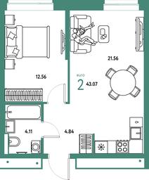 1-BD Apartment Sale, 43.07 sq. m. at Strana.Parkovaya, ulitsa Komarova, Mytischi, Moscow Region, Russia #2 1-BD Apartment Sale, 43.07 sq. m. at Strana.Parkovaya, ulitsa Komarova, Mytischi, Moscow Region, Russia #2