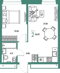 1-BD Apartment Sale, 43.07 sq. m. at Strana.Parkovaya, ulitsa Komarova, Mytischi, Moscow Region, Russia #3 1-BD Apartment Sale, 43.07 sq. m. at Strana.Parkovaya, ulitsa Komarova, Mytischi, Moscow Region, Russia #3