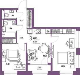 2-BD Apartment Sale, 53.81平方米 at Strana.Parkovaya, ulitsa Komarova, Mytischi, Moscow Region, Russia #3 2-BD Apartment Sale, 53.81平方米 at Strana.Parkovaya, ulitsa Komarova, Mytischi, Moscow Region, Russia #3