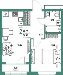 1-BD Apartment Sale, 40.83平方米 at Strana.Parkovaya, ulitsa Komarova, Mytischi, Moscow Region, Russia #2