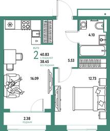 1-BD Apartment Sale, 40.83平方米 at Strana.Parkovaya, ulitsa Komarova, Mytischi, Moscow Region, Russia #3