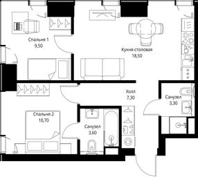 2-BD Apartment Sale, 52.9平方米 at VEER, Vereyskaya Street, Moscow, Russia #3