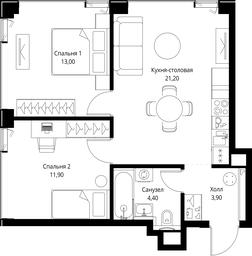 2-BD Apartment Sale, 54.4 sq. m. at VEER, Vereyskaya Street, Moscow, Russia #2 2-BD Apartment Sale, 54.4 sq. m. at VEER, Vereyskaya Street, Moscow, Russia #2